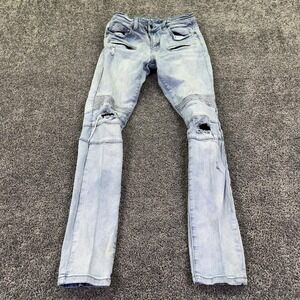Kilogram Jeans Mens 32 Blue Skinny Biker Denim Light Wash Distressed